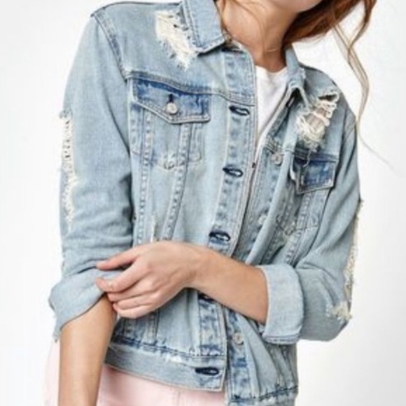 Highway Jeans Womens Juniors Jean Jacket Medium Blue Denim Distressed Crop - Picture 1 of 9